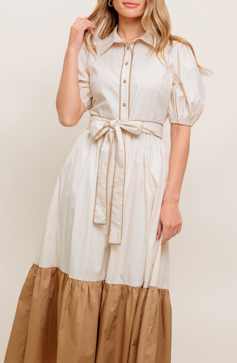 FLYING TOMATO Colorblock Button-Up Midi Dress, Alternate, color, 