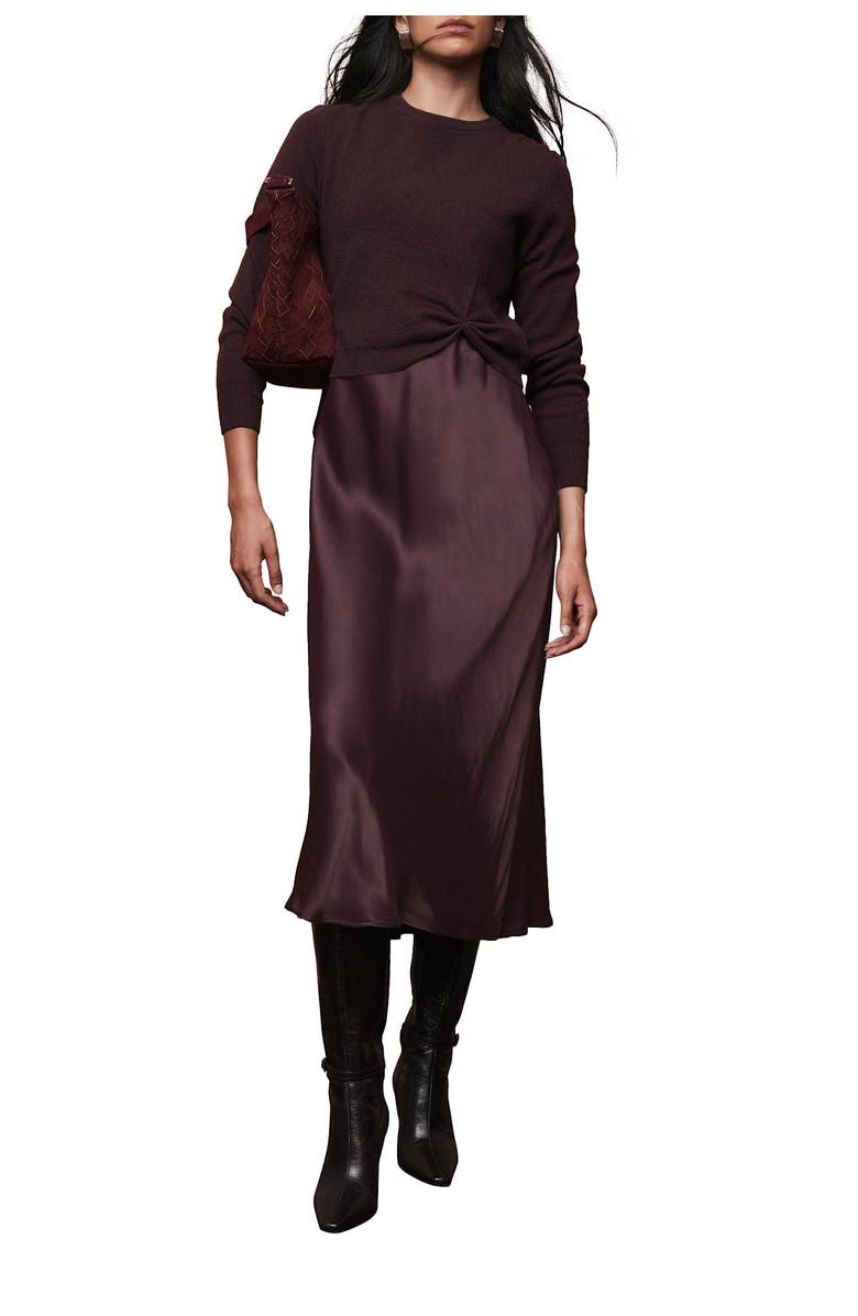 MINT VELVET Sweater Layered Slip Dress, Main, color, Burgundy