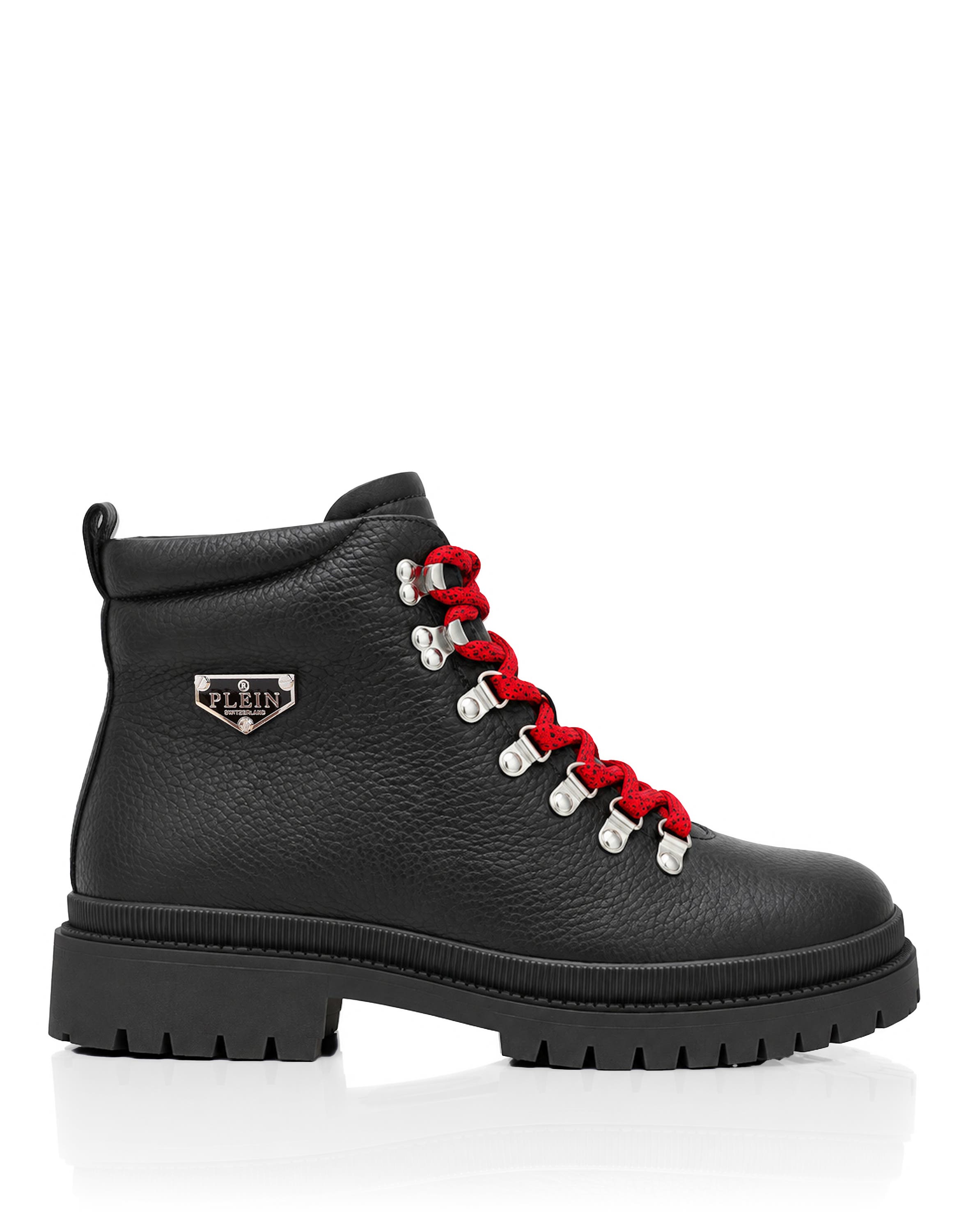 Leather Mountain Boots Deer Print Triangle Placca Men, Alternate, color, black