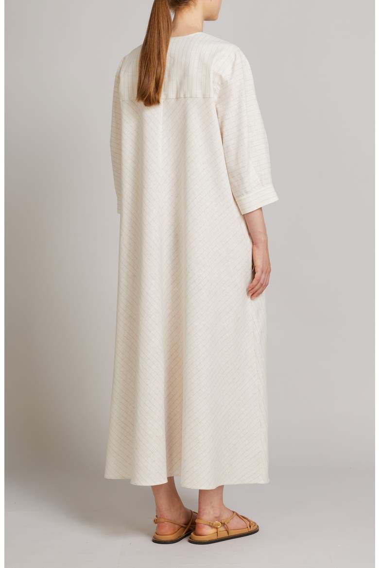 Memo Stripe Linen & Cotton Canvas A-Line Dress, Alternate, color, MILK
