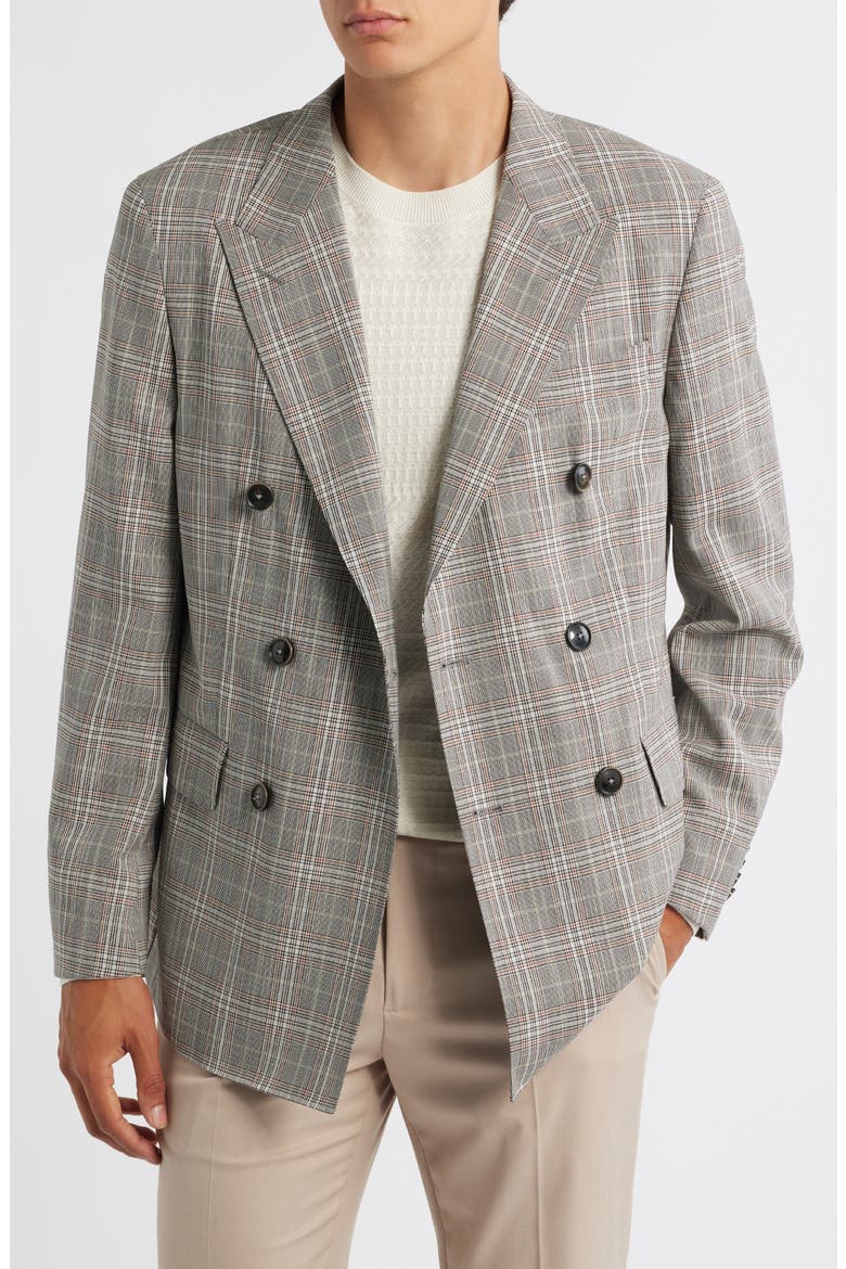 Heston Slim Fit Plaid Double Breasted Wool Blend Suit Jacket, Alternate, color, MED BROWN
