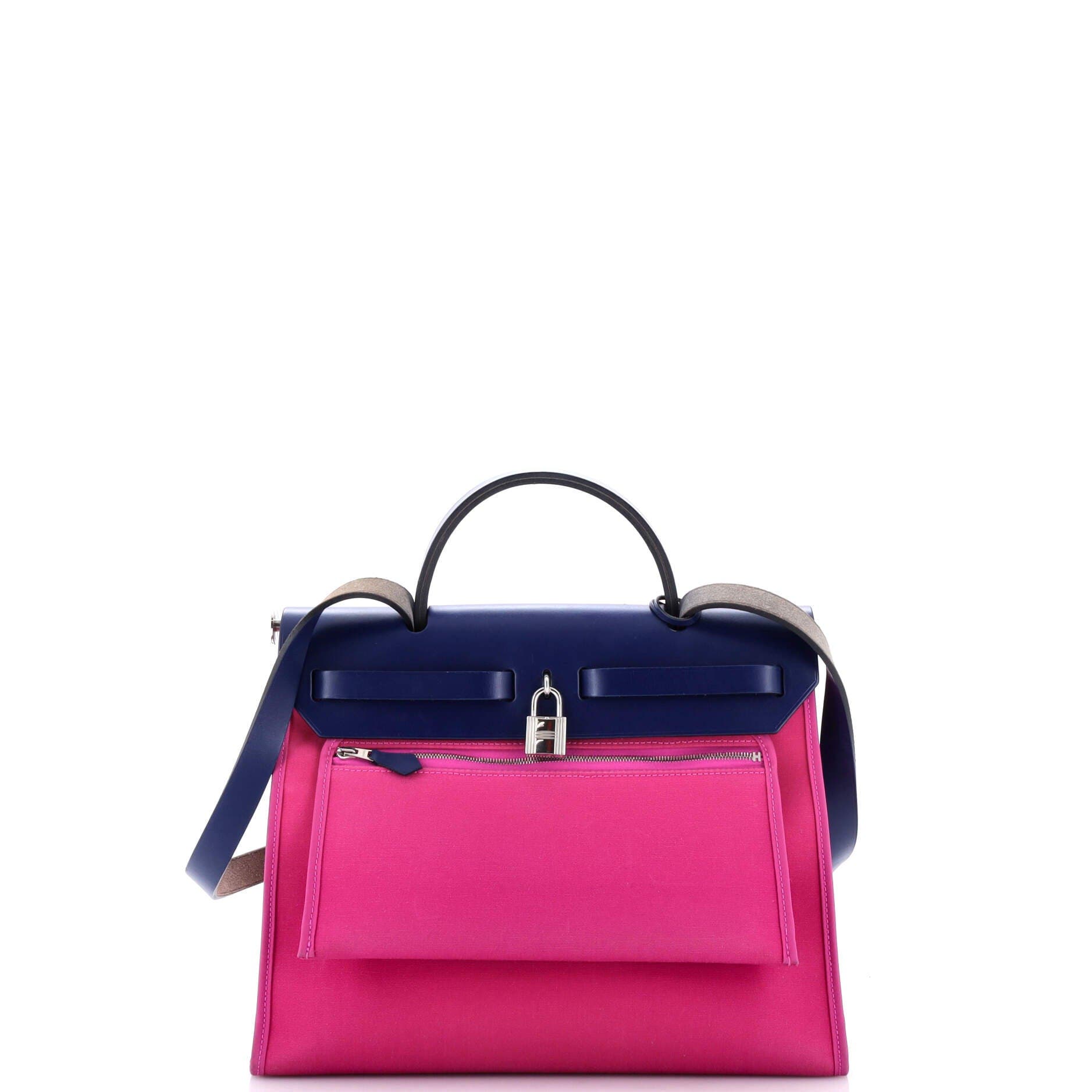 Pre-Owned Hermes Herbag Zip Leather and Toile 31, Alternate, color, Rose Pourpre