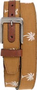 Tommy Bahama Palm Print Canvas & Leather Belt