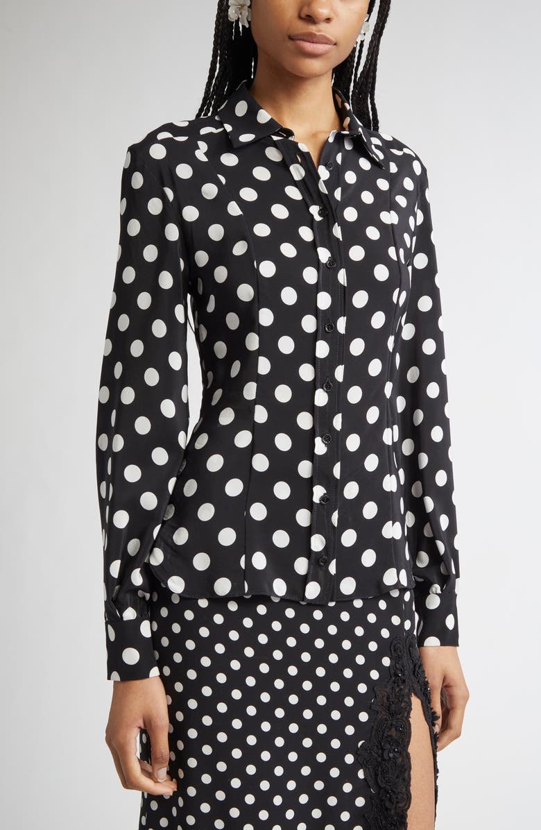 Carolina Herrera Polka Dot Silk Button-Up Shirt, Alternate, color, 