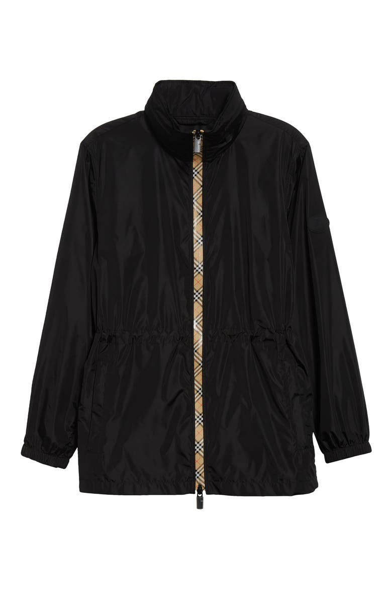 Check Trim Nylon Parka, Alternate, color, BLACK