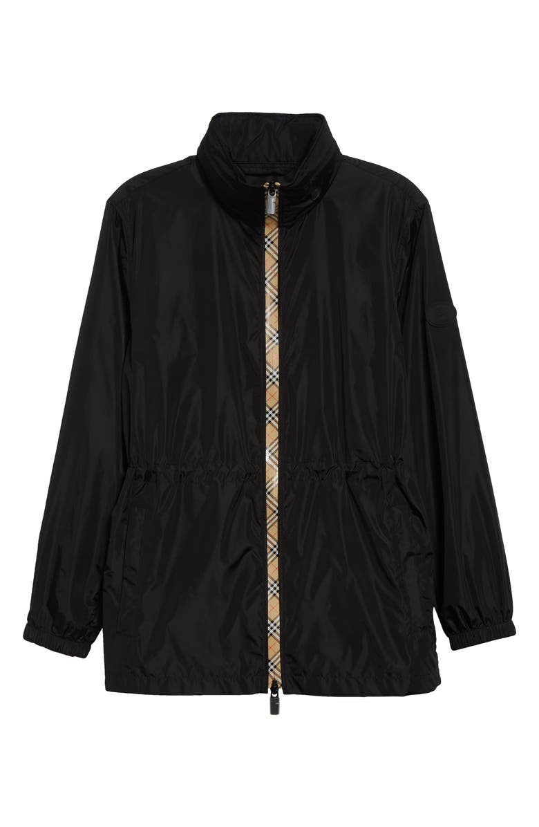 Burberry Check Trim Nylon Parka, Alternate, color, Black