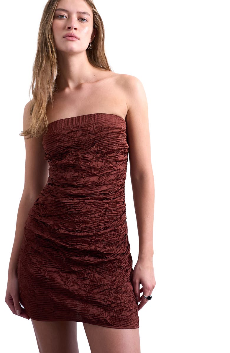 Topshop Strapless Minidress, Main, color, Brown