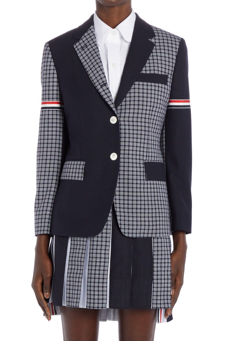 Classic Micro 4-Bar Check & Wool Fresco Jacket, Main, color, NAVY