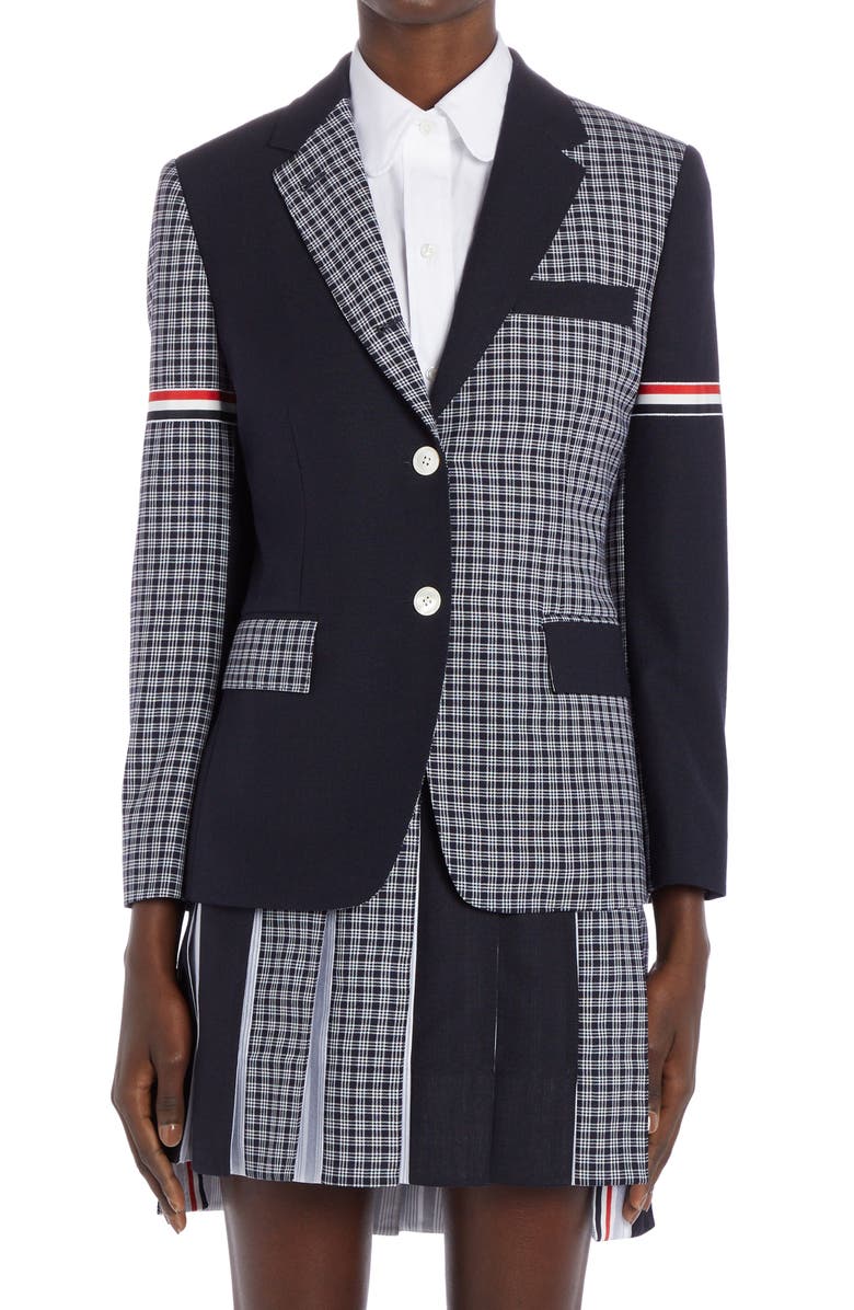 Thom Browne Classic Micro 4-Bar Check & Wool Fresco Jacket, Main, color,