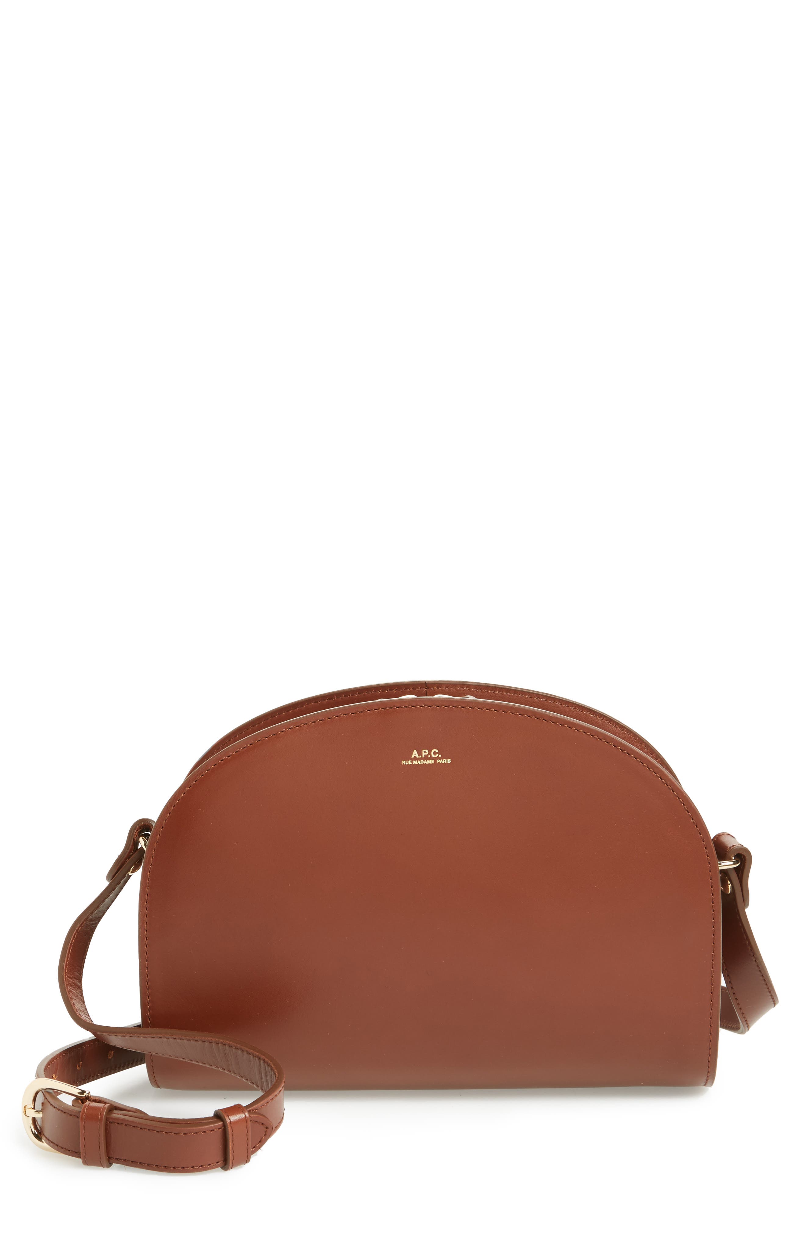 A.P.C. Sac Demi Lune Leather Crossbody Bag, Main, color, 