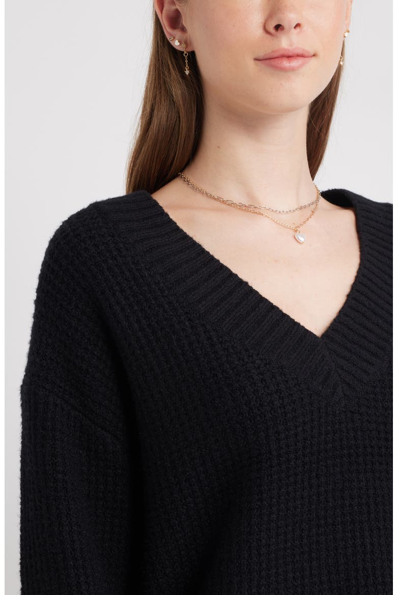 V-Neck Thermal Sweater, Alternate, color, BLACK