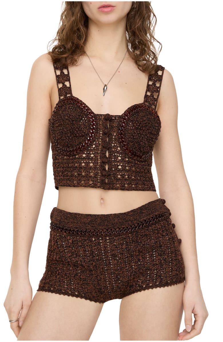 Burberry Crochet Mouliné Cotton Shorts, Main, color, Black/Red