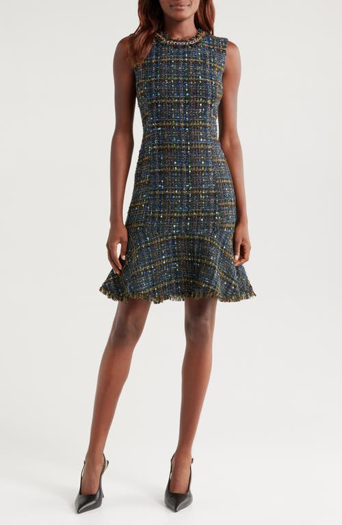 Tahari ASL Chain Detail Metallic Tweed Dress in Black Multi 