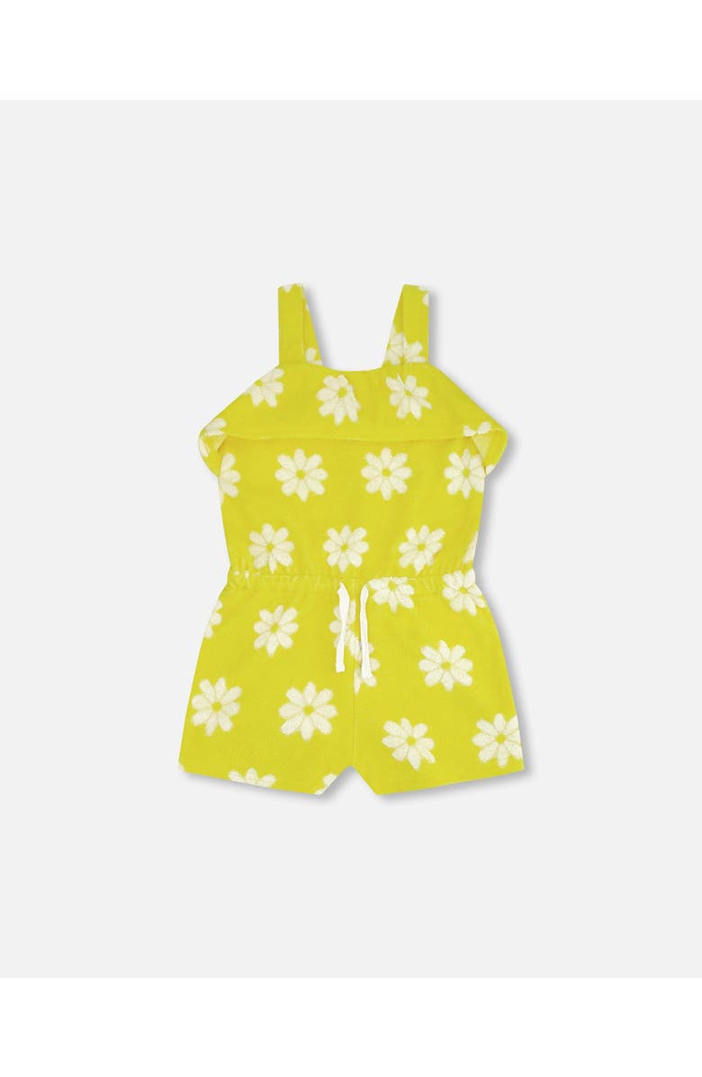 Deux par Deux Girl's Terry Cloth Romper Yellow Printed Daisies, Main, color, 