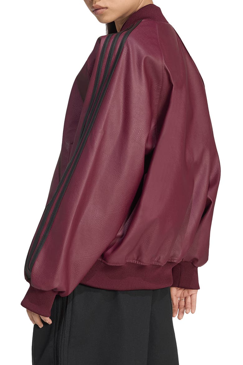 SST Faux Leather Track Jacket, Alternate, color, MAROON/ BLACK/ FOOTBALL GOLD