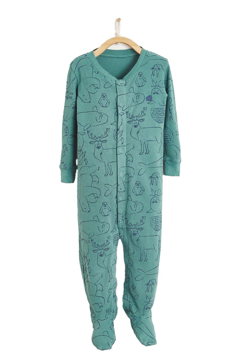 Premium Cotton Camou Waffle Snug Footie Pajamas For Infant, Main, color, Green
