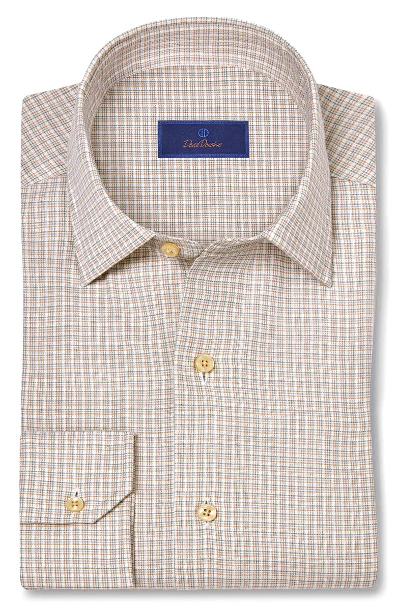 David Donahue Cotton & Cashmere Micro Check Sport Shirt, Main, color, Dune/Multi