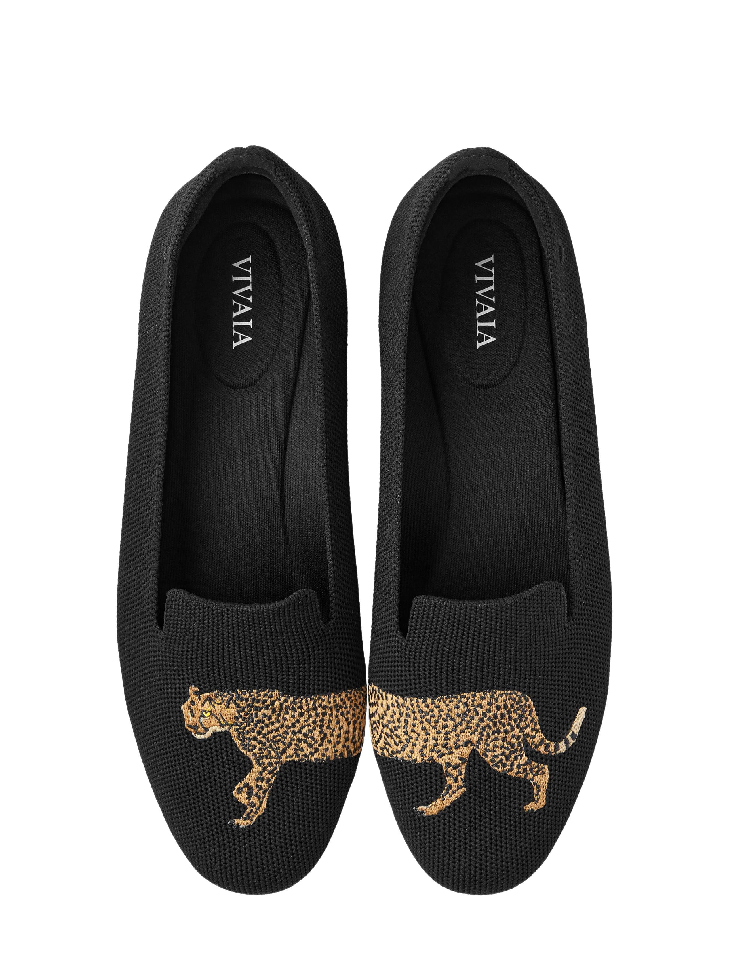 VIVAIA Round-Toe Embroidered Loafers, Main, color, Black - Cheetah