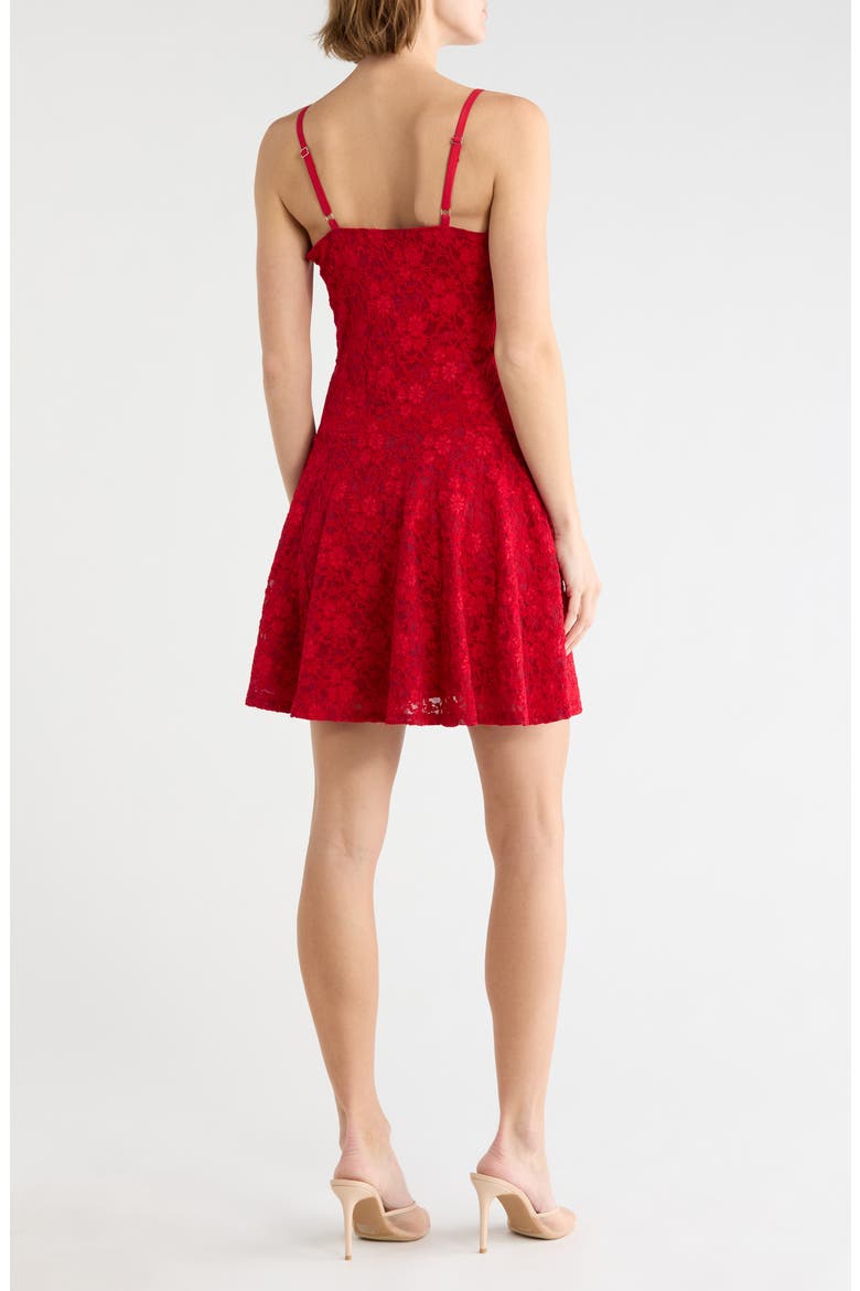 Rosette Detail Basque Waist Lace Dress, Alternate, color, RED