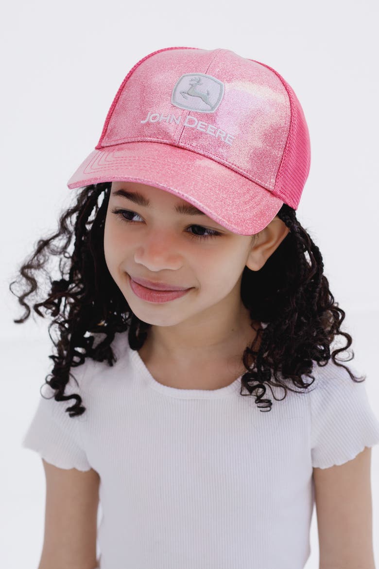 Girls' Snapback Trucker Baseball Cap, Alternate, color, Pink Glitter