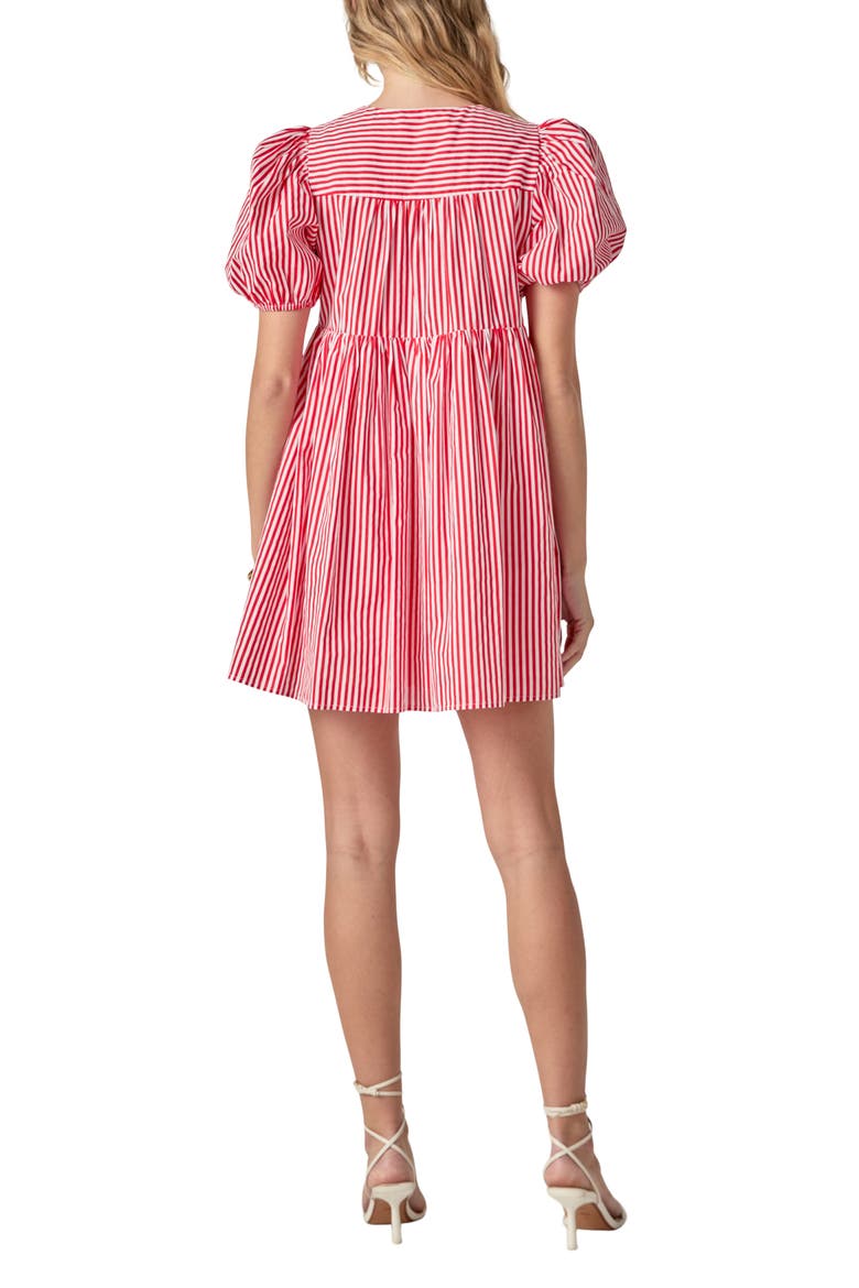 Stripe Tie Front Puff Sleeve Minidress, Alternate, color, RED