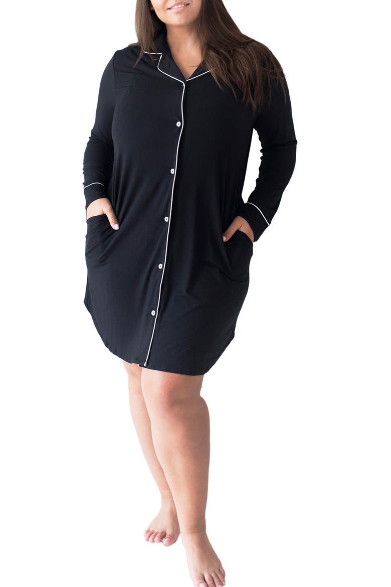 Clea Long Sleeve Sleep Shirt, Main, color, BLACK