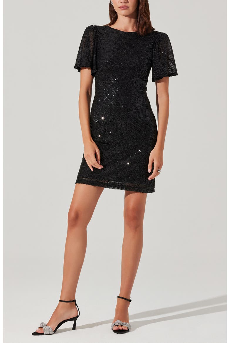Sequin Flutter Sleeve Minidress, Alternate, color, BLACK