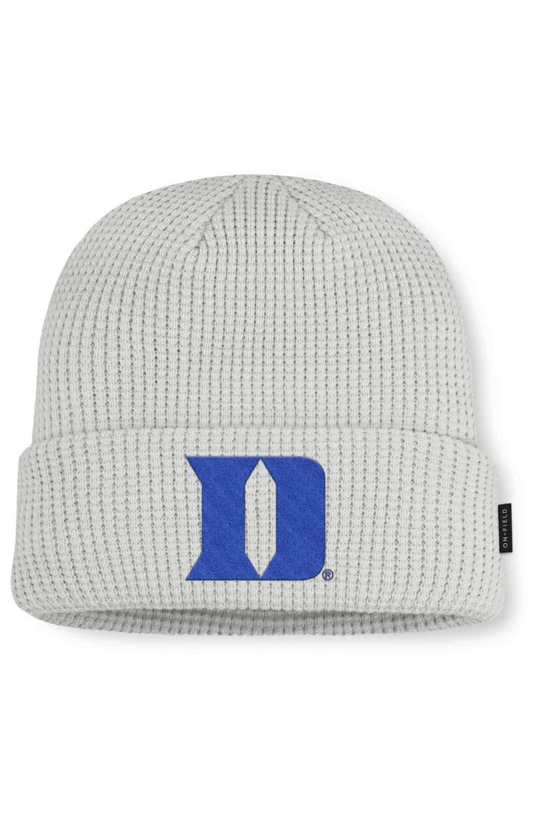 Nike Men Nike Gray Duke Blue Devils 2025 On-Field Utility Cuffed Knit Hat, Main, color,