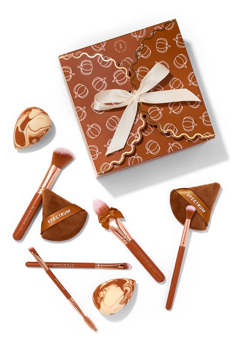 Pumpkin Spice 9-Piece Makeup Brush & Sponge Set, Main, color, ORANGE