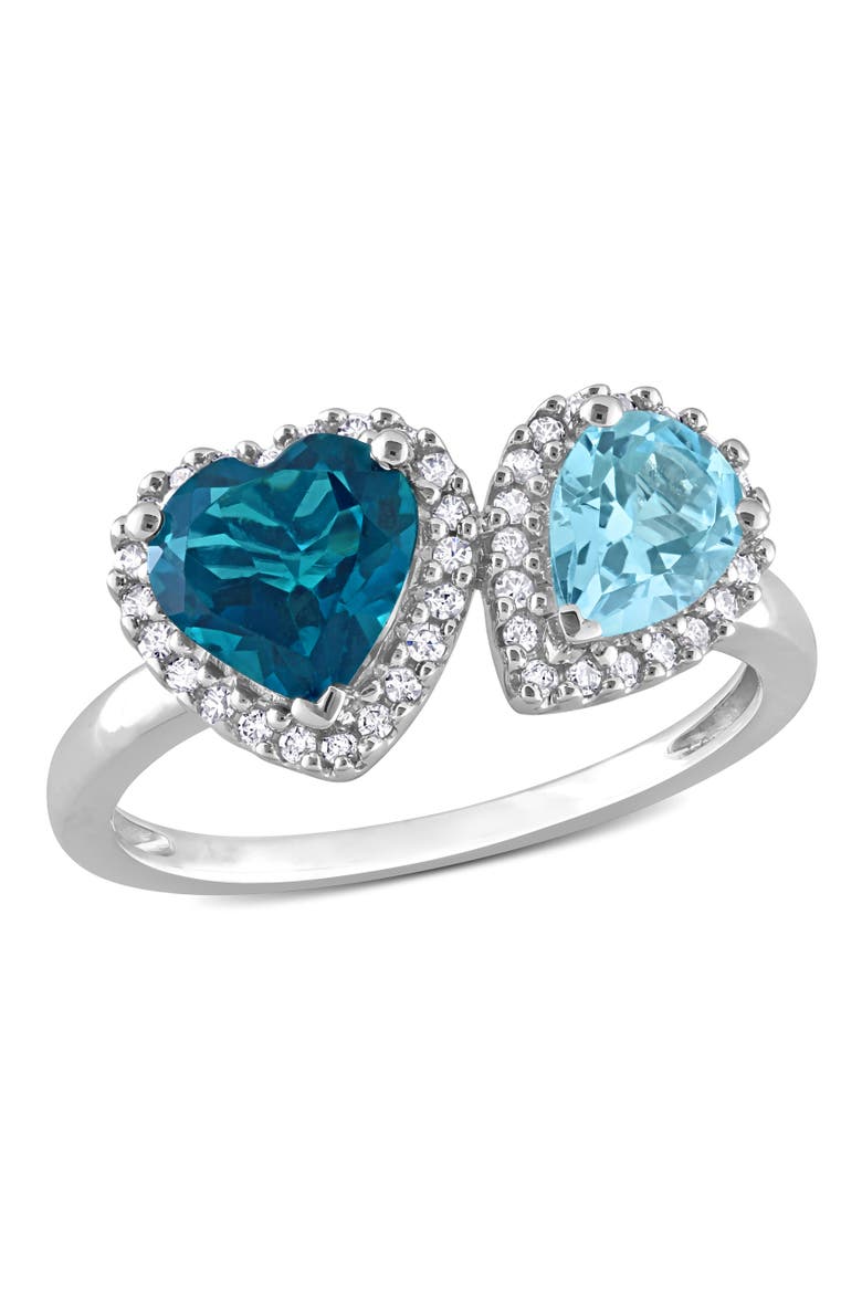 Blue Topaz & Diamond Heart Halo Ring 10k, Main, color, Blue Topaz