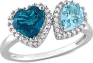 Julianna B. Blue Topaz & Diamond Heart Halo Ring 10k