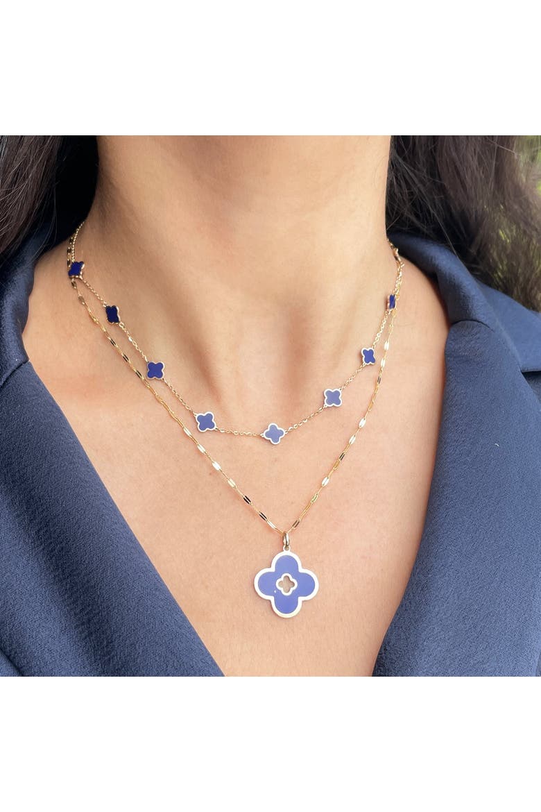 Mini Lapis Clover Necklace, Alternate, color, Lapis