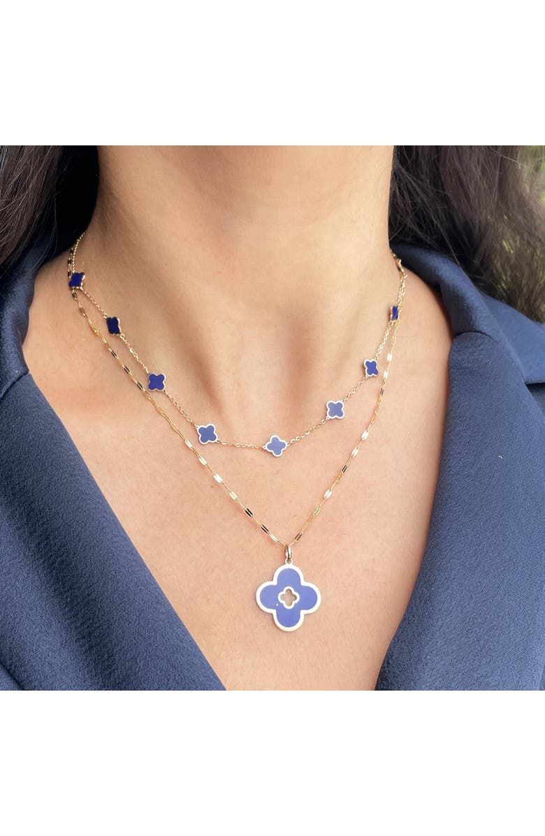 The Lovery Fine Jewelry Mini Lapis Clover Necklace, Alternate, color, Lapis