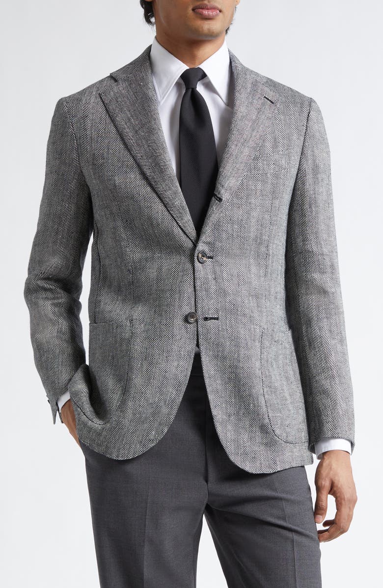 J. Mueser Waverly Linen Herringbone Sport Coat, Main, color, Navy