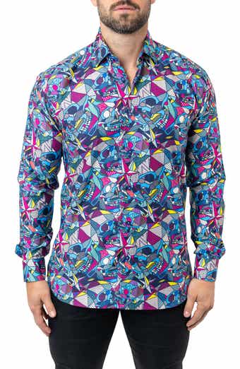Maceoo Fibonacci Abstract Skull Cotton Button-Up Shirt