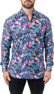 Maceoo Fibonacci Abstract Skull Cotton Button-Up Shirt