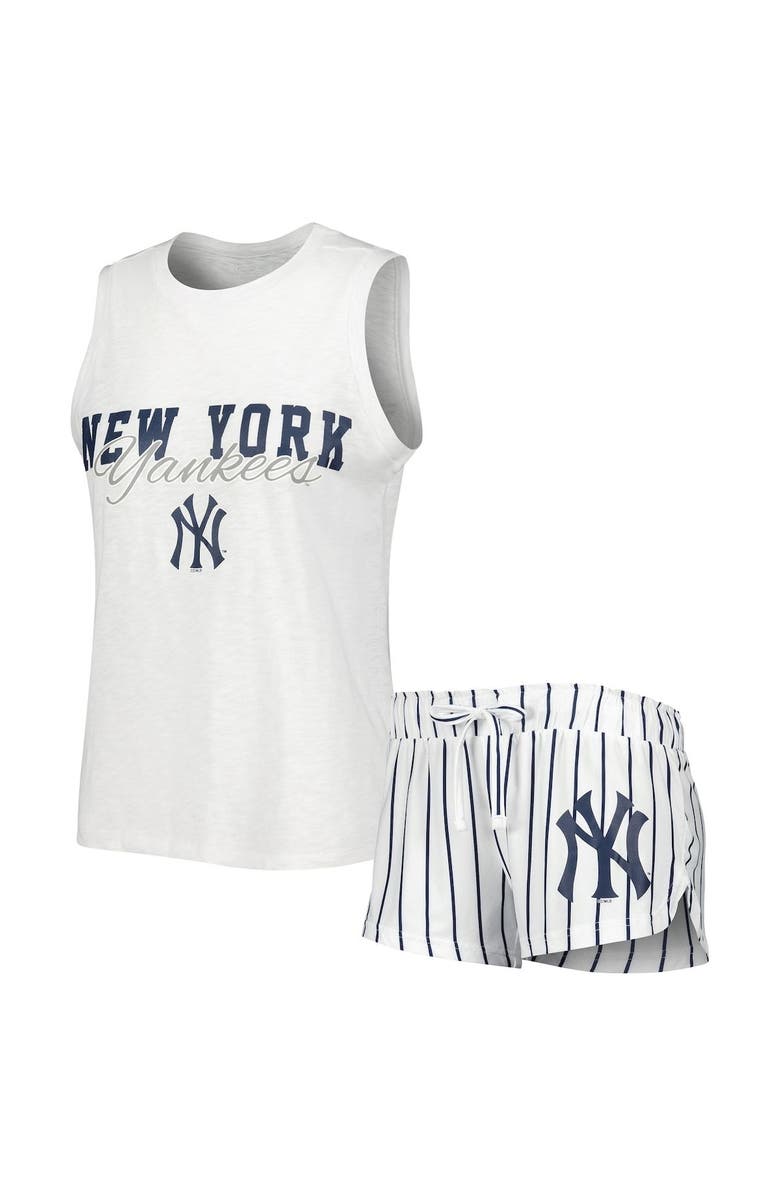 CONCEPTS SPORT Women's Concepts Sport White New York Yankees Reel Pinstripe Tank Top & Shorts Sleep Set, Main, color, White