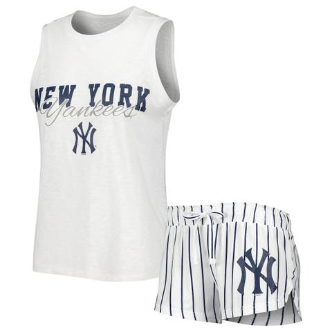 Women's Concepts Sport White New York Yankees Reel Pinstripe Tank Top & Shorts Sleep Set