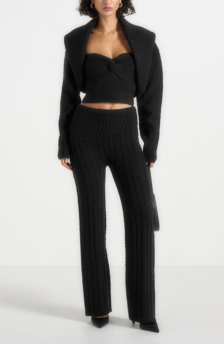 Manière De Voir Emya 2-in-1 Knit Shrug With Twisted Bandeau Top, Alternate, color, Black