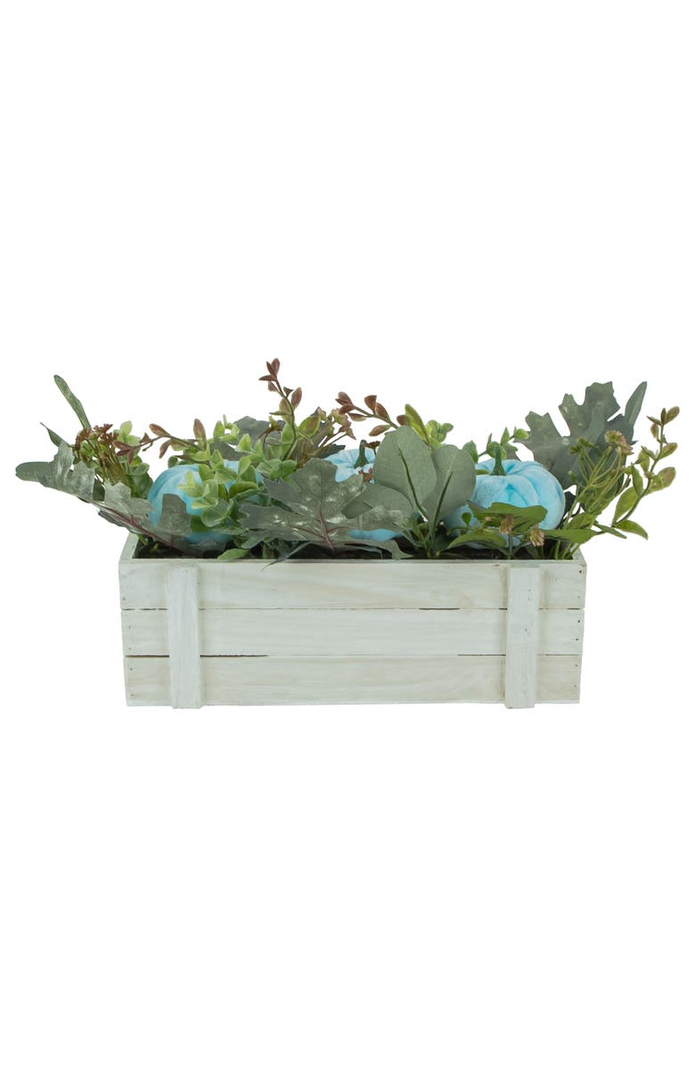 Northlight Fall Harvest Foliage and Pumpkins In Wooden Planter - 18" - Blue, Alternate, color, 