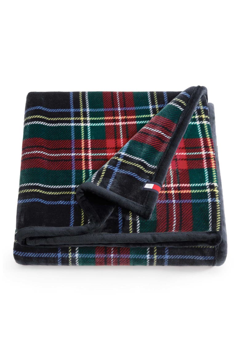 Devon Tartan Reversible Throw, Main, color, NAVY BLUE