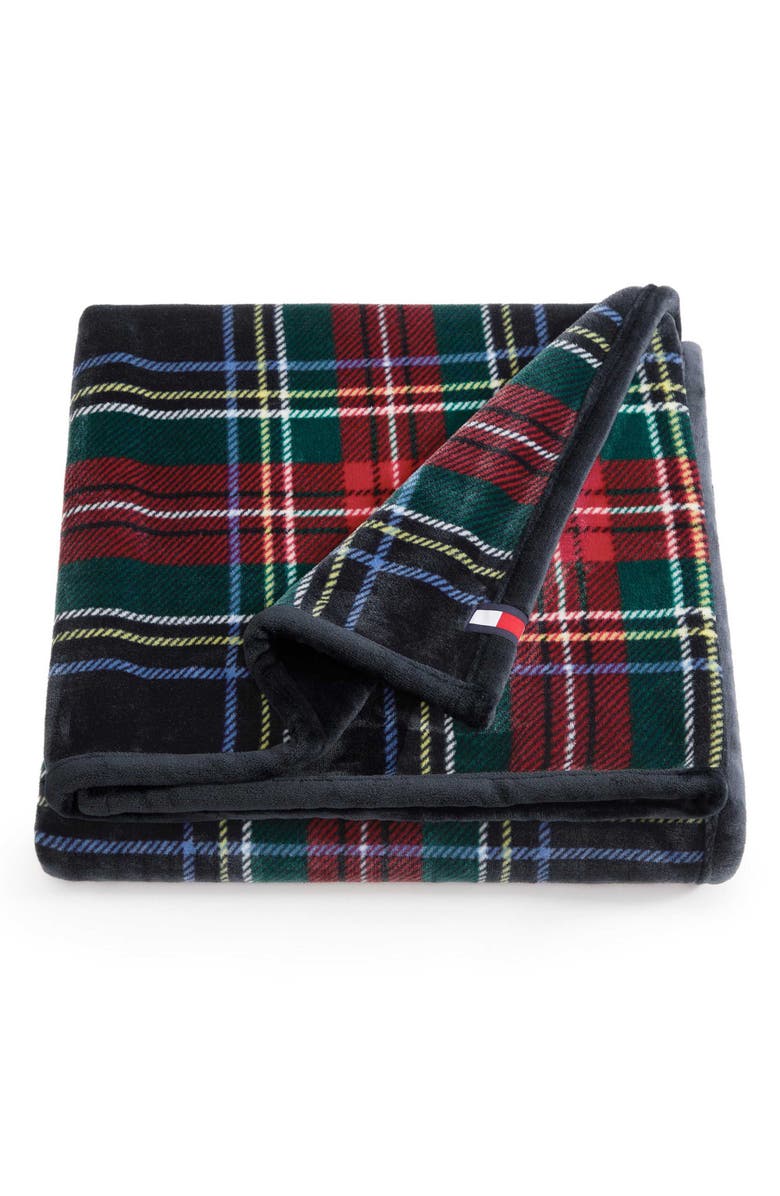 Tommy Hilfiger Devon Tartan Reversible Throw, Main, color, Navy Blue
