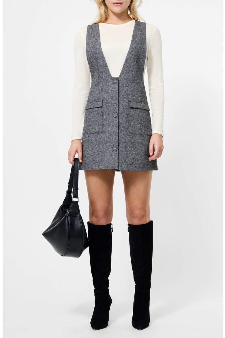 V-Neck Wool Blend Apron Minidress, Main, color, CHARCOAL