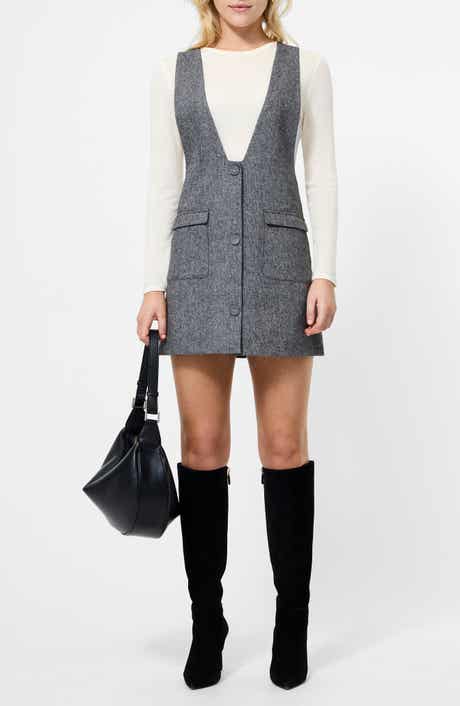 French Connection V-Neck Wool Blend Apron Minidress