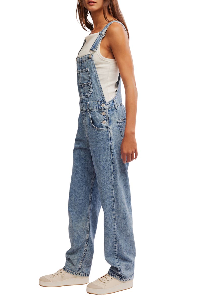 Free People We the Free Ziggy Denim Overalls, Alternate, color, Powder Blue