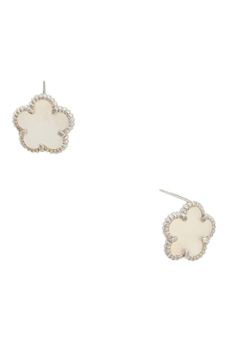 Mother-of-Pearl Flower Stud Earrings, Main, color, WHITE
