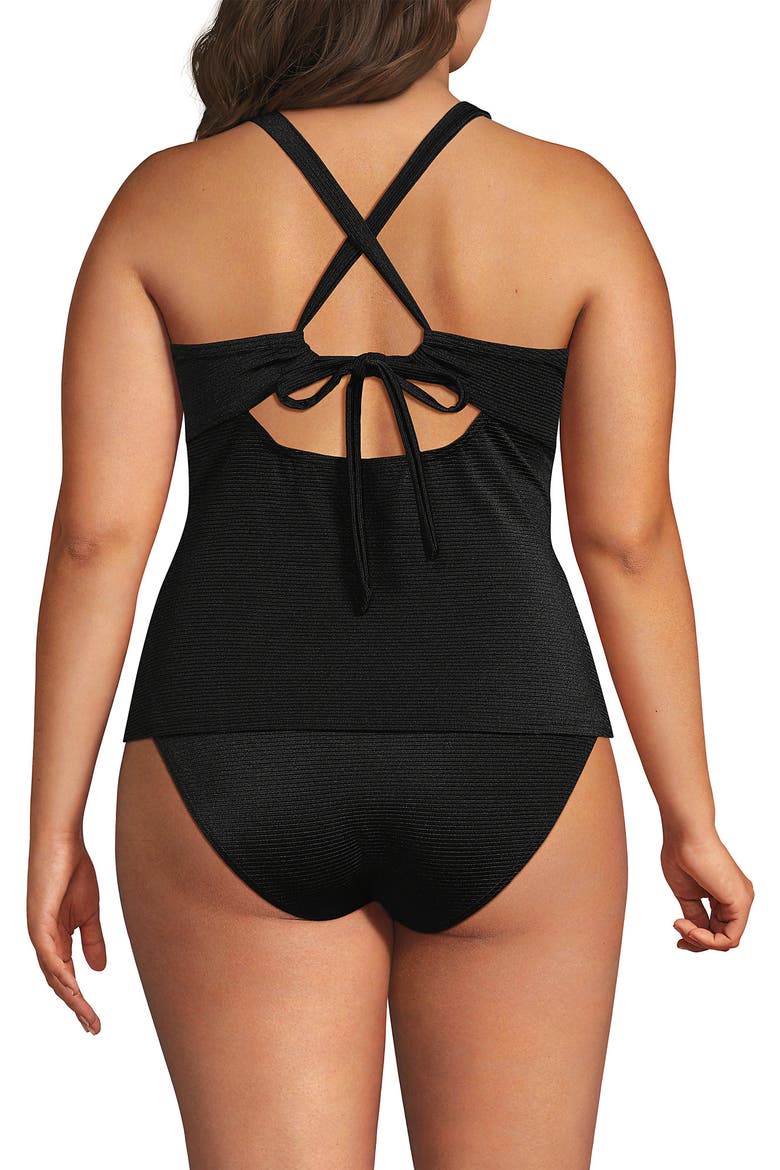 Plus Size Shine Ribbed Tankini Top and High Waisted Bottom Swimsuit Set, Alternate, color, Black Ottoman