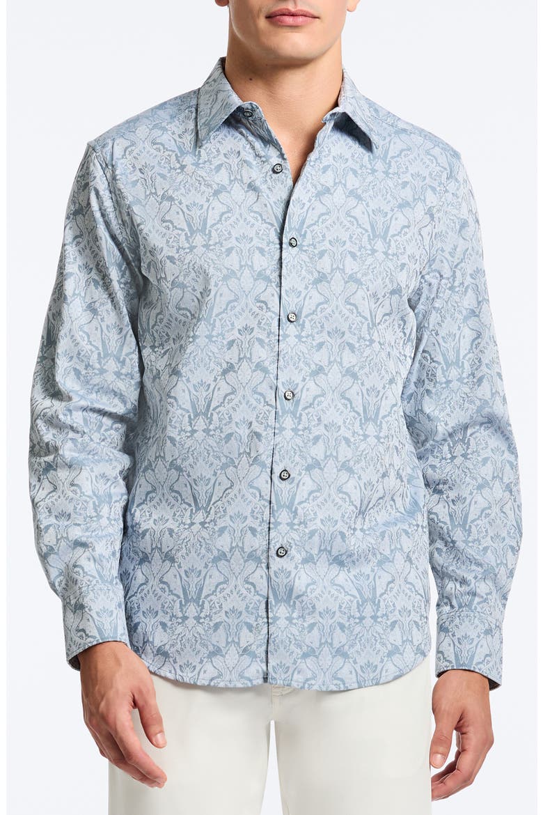 Highland Classic Fit Damask Cotton Button-Up Shirt, Main, color, SLATE BLUE