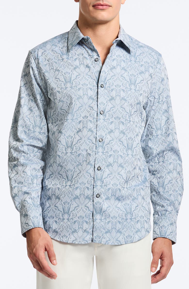 Robert Graham Highland Classic Fit Damask Cotton Button-Up Shirt, Main, color, Slate Blue
