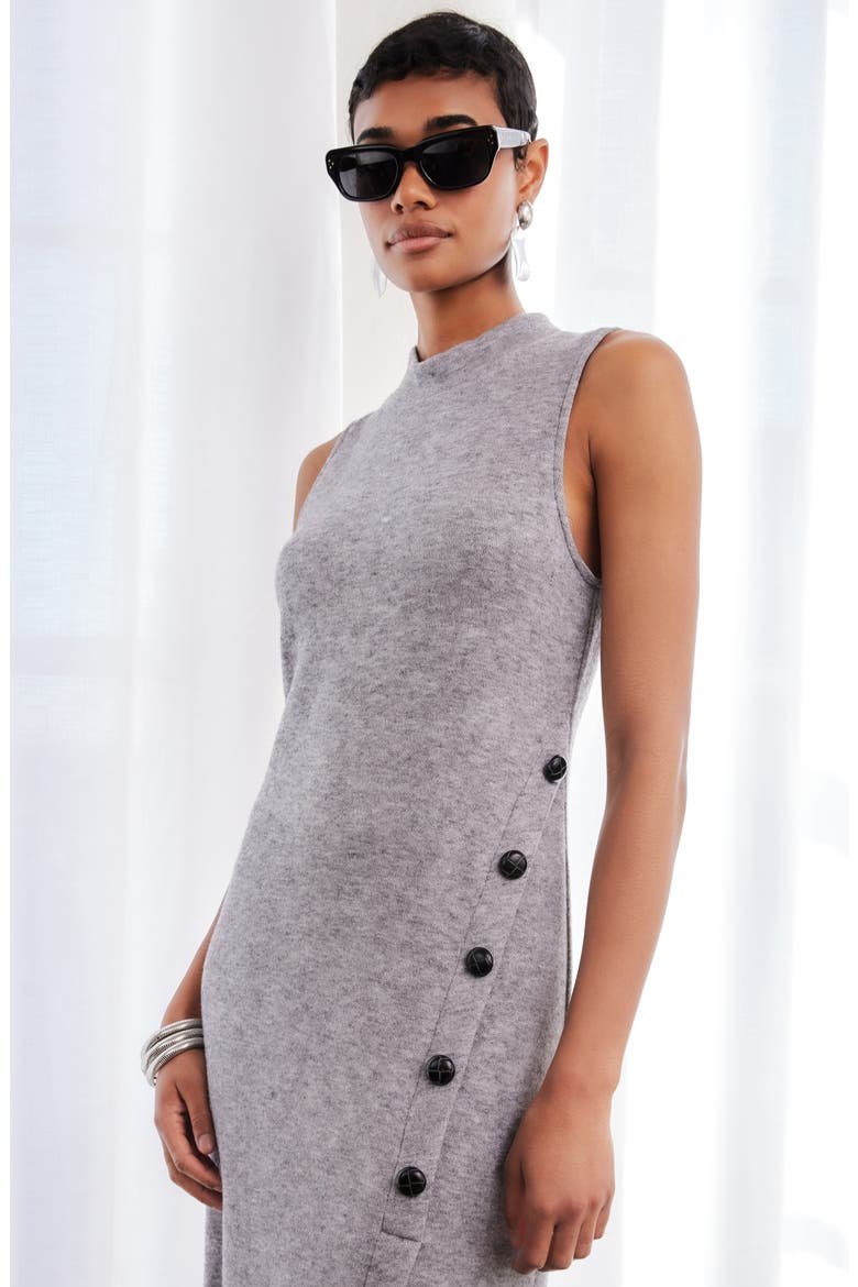 Lauren Button Detail Sleeveless Dress, Alternate, color, GRAY